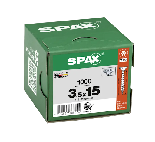 Spax Skrutka do drevotriesky 3,5x15 mm, TX, zapustená hlava, biely zinok (1000 ks balenie) - F009812