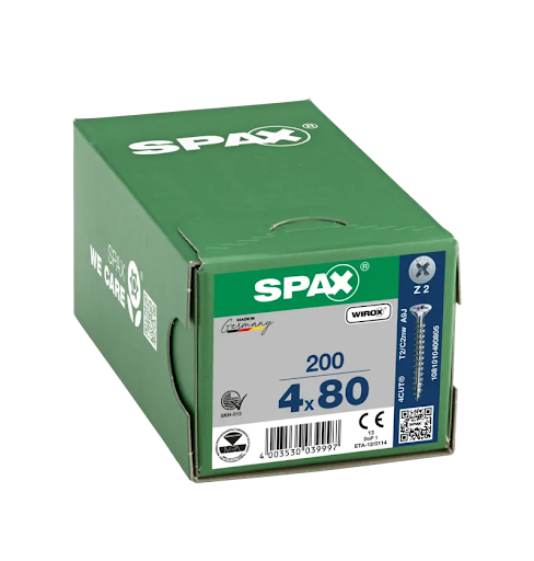 Spax skrutka do drevotriesky 4,0x80 mm, PZ2, zapustená hlava, biely zinok (200 ks balenie) - F009824