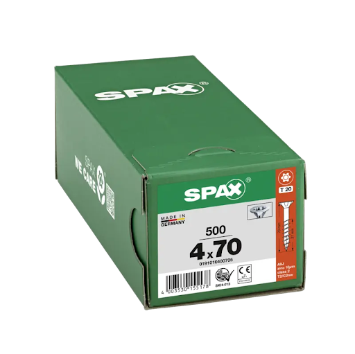 Spax skrutka do drevotriesky 4,0x70mm, TX(T20), zápustná hl. čiastočný závit, biely zn (bal. 500 ks) - F010357