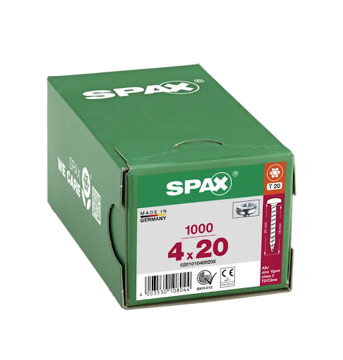 Spax skrutka do drevotriesky 4,0x20 mm, TX(T20), polguľatá hlava, biely zinok (1000 ks bal.) - F010373