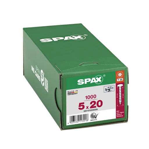 Spax skrutka do drevotriesky 5,0x20 mm, TX(T20), polguľatá hlava, biely zinok (1000 ks bal.) - F010374