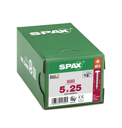Spax skrutka do drevotriesky 5,0x25 mm, TX(T20), polguľatá hlava, biely zinok (500 ks bal.) - F010375