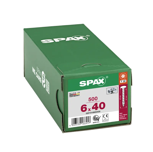 Spax skrutka do drevotriesky 6,0x40 mm, TX(T30), polguľatá hlava, biely zinok (500 ks bal.) - F010376
